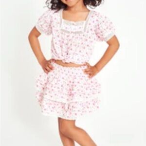 Loveshack Fancy Pink Floral button down short sleeve Girls Top size 12